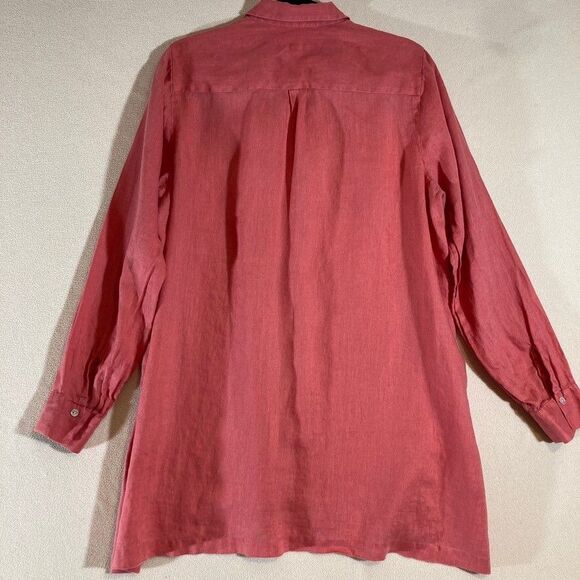 J Jill Love Linen Button Up Tunic‎ Sz Large Tall Coral Preppy Coastal Vacation - Picture 9 of 10